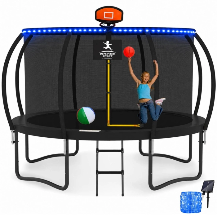 Trampolina Ogrodowa Olympics Sport Pumpkin 12FT 366 cm z drabinką, ledami i koszem do koszykówki